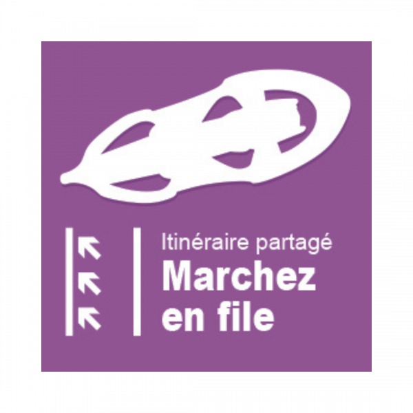 Panneau raquette rectangle Dibon 14x14cm flèches vers gauche "Itinéraire partagé REC-DIB-228